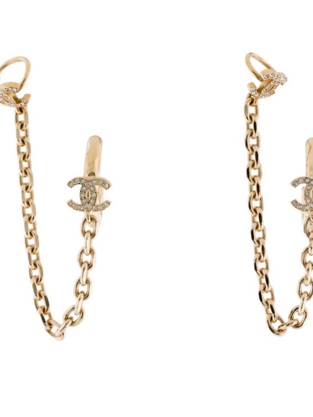 CHANEL Gold-Tone Chain Drop CC Logo Earrings